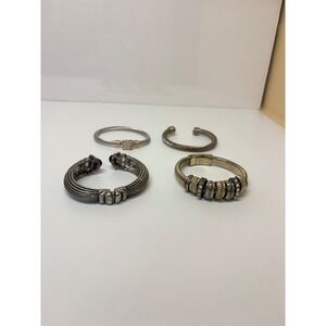 Mixed Metal‎ Bracelet Lot 4pc Twisted Cable Cuff Rhinestone Stretch Bangle Set